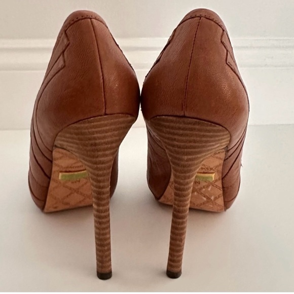 L.A.M.B Gwen Stefani tan platform stack wood heels size 9 - Picture 4 of 4